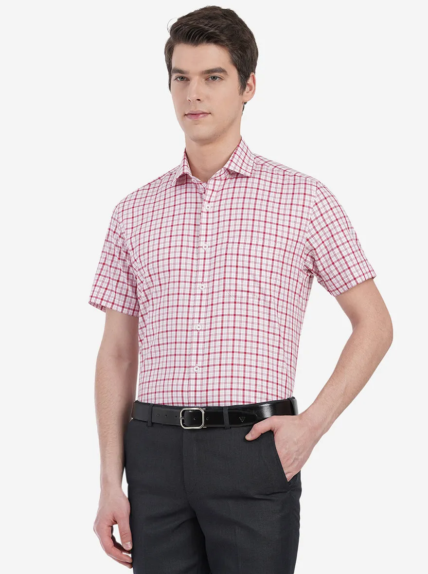Red Pink Checked Regular Fit Formal Shirt | JadeBlue