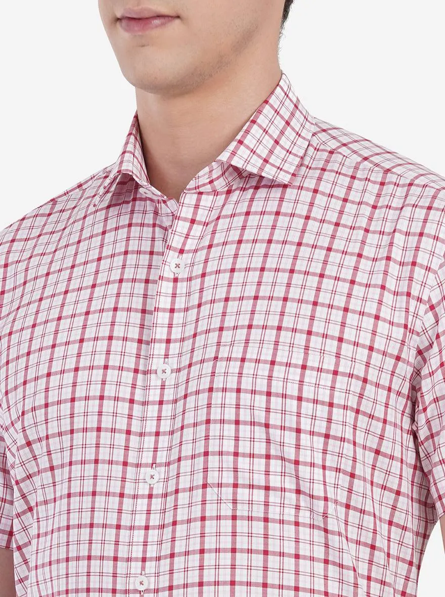 Red Pink Checked Regular Fit Formal Shirt | JadeBlue