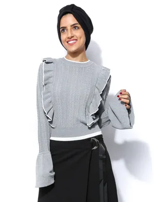 Ruffle Trim Short Top - Grey