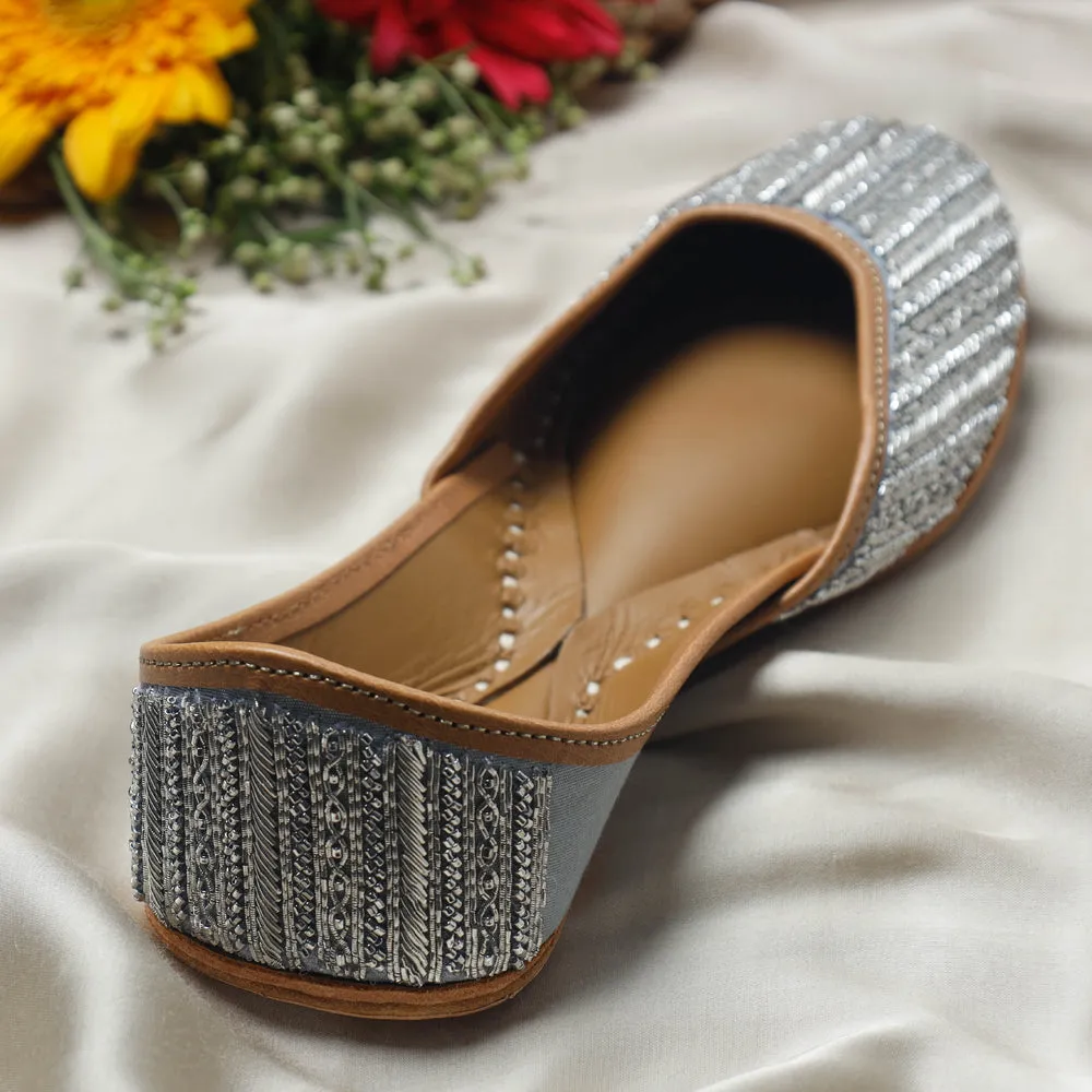 Silver Flint Handstitched Embroidered Jutti