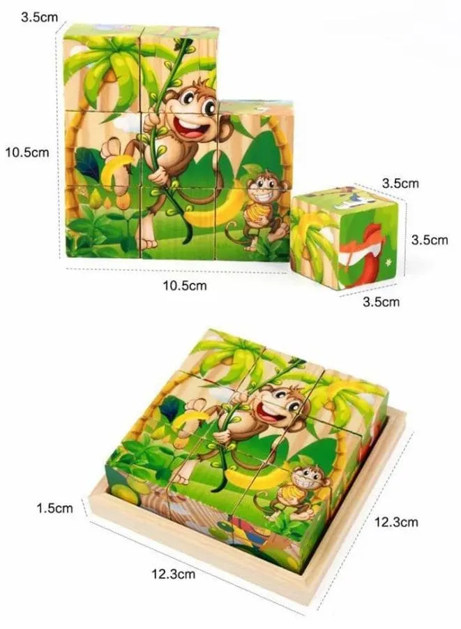 Six-sided 3D Cubes Jigsaw Puzzles With Wooden Tray Toys For Children Kids Educational Toys Funny Games