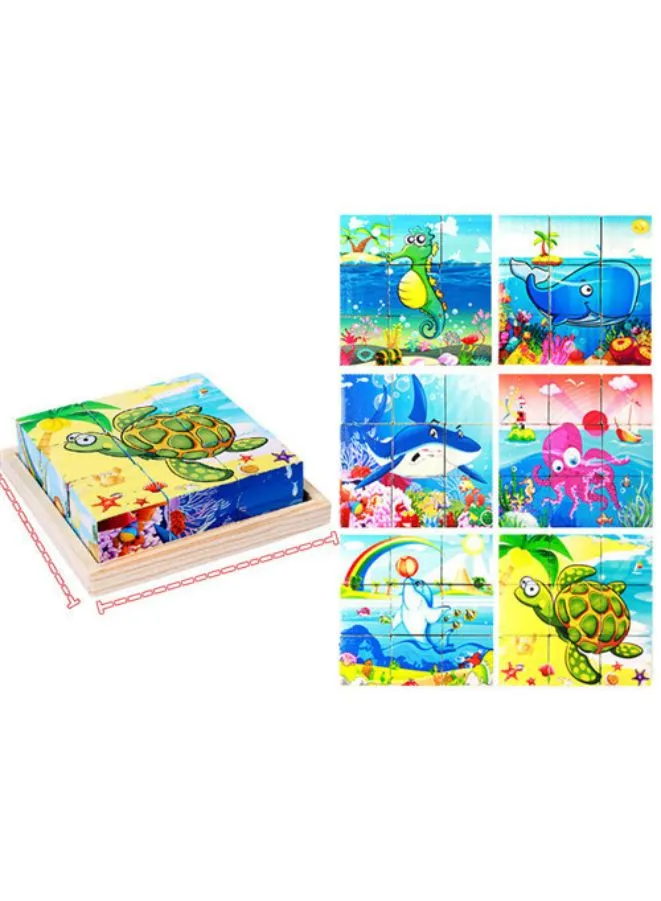 Six-sided 3D Cubes Jigsaw Puzzles With Wooden Tray Toys For Children Kids Educational Toys Funny Games