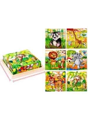 Six-sided 3D Cubes Jigsaw Puzzles With Wooden Tray Toys For Children Kids Educational Toys Funny Games