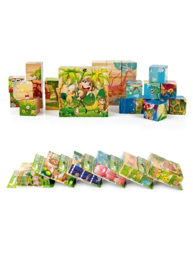 Six-sided 3D Cubes Jigsaw Puzzles With Wooden Tray Toys For Children Kids Educational Toys Funny Games