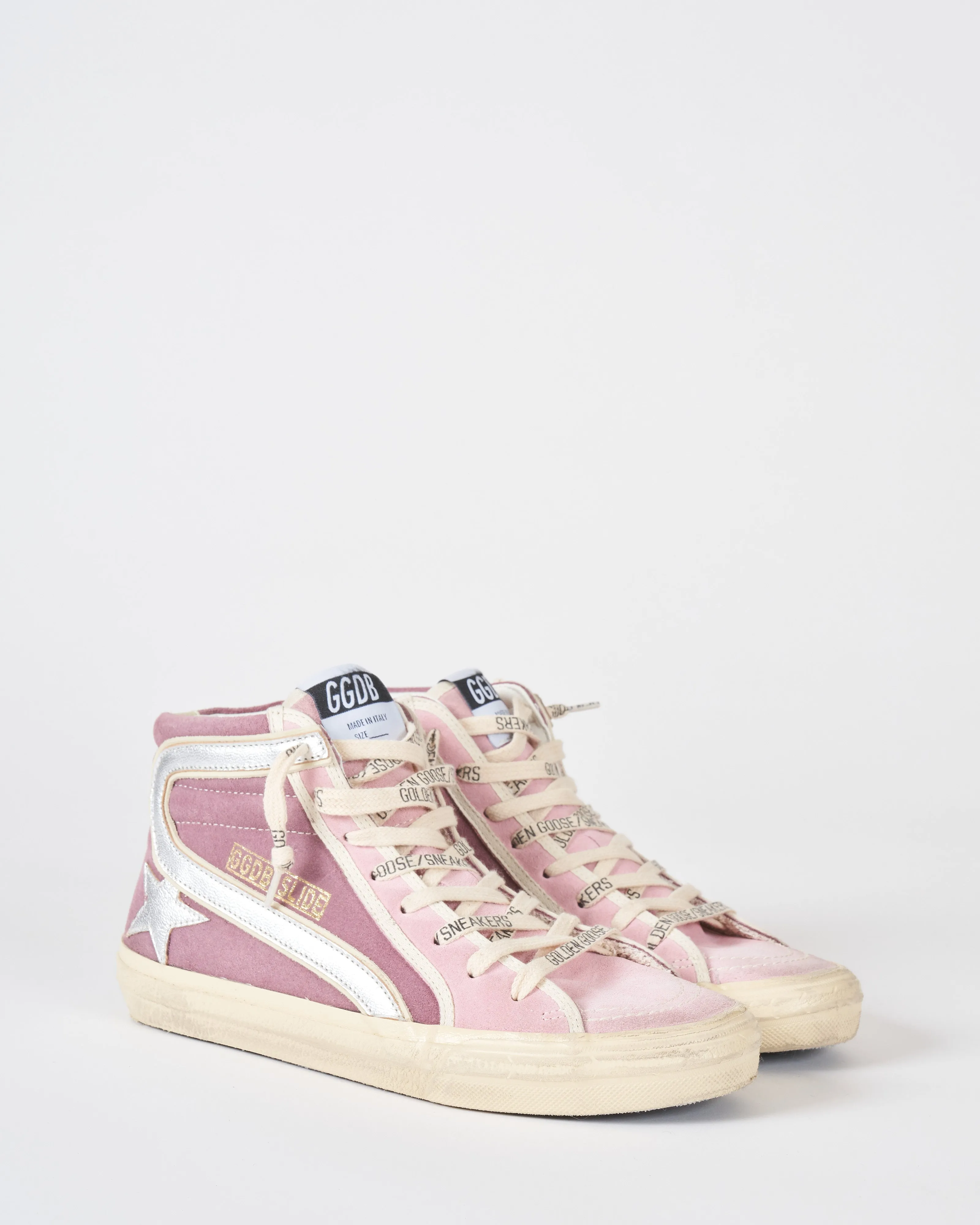 slide suede upper with trims laminated star and wave leather heel - violet/silver/ivory