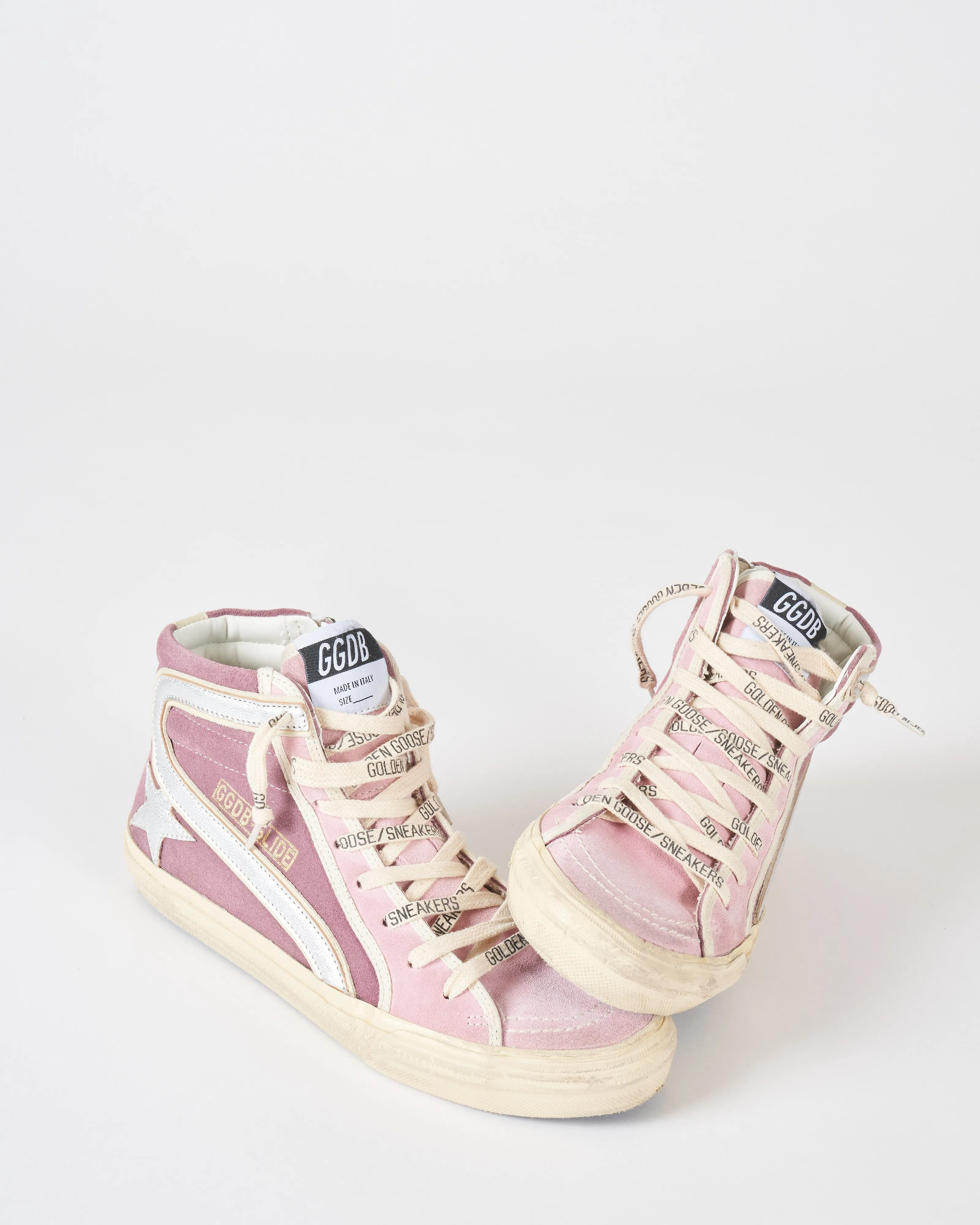 slide suede upper with trims laminated star and wave leather heel - violet/silver/ivory