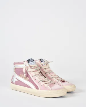 slide suede upper with trims laminated star and wave leather heel - violet/silver/ivory