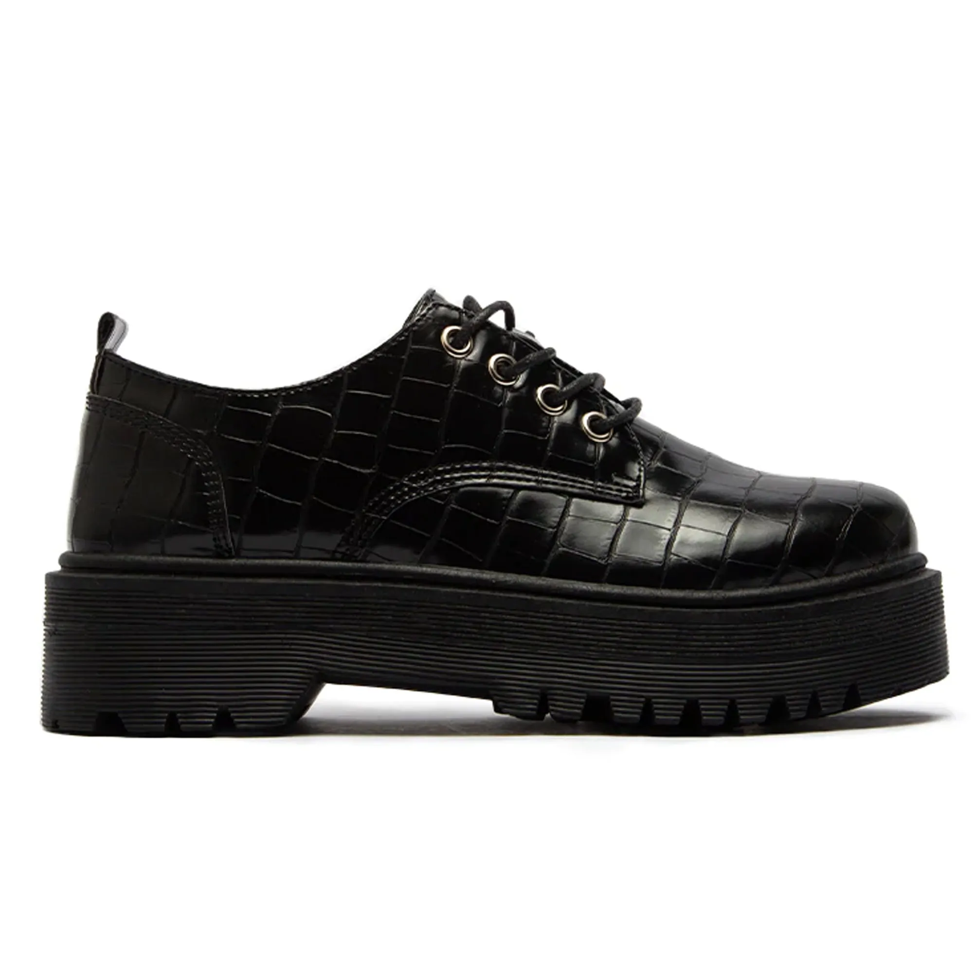 SOBEYO Women's Platform Oxford Lace-up 4 Eyelets Shoes Black Crocco
