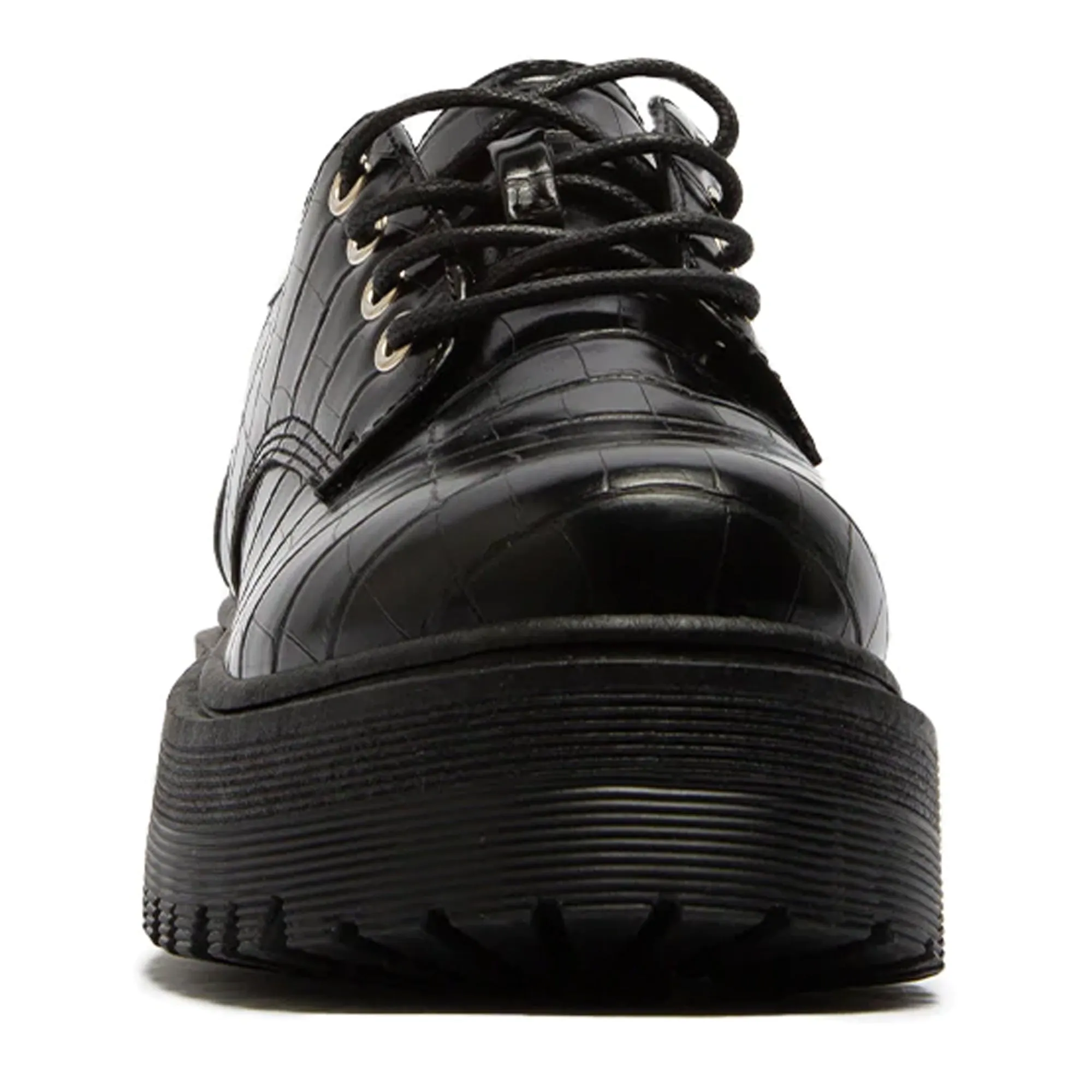 SOBEYO Women's Platform Oxford Lace-up 4 Eyelets Shoes Black Crocco