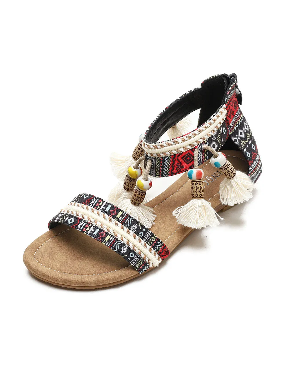 Solid Color Tassel Close Back Flip Flops Roman Sandals Boho Gladiator Sandals for Women