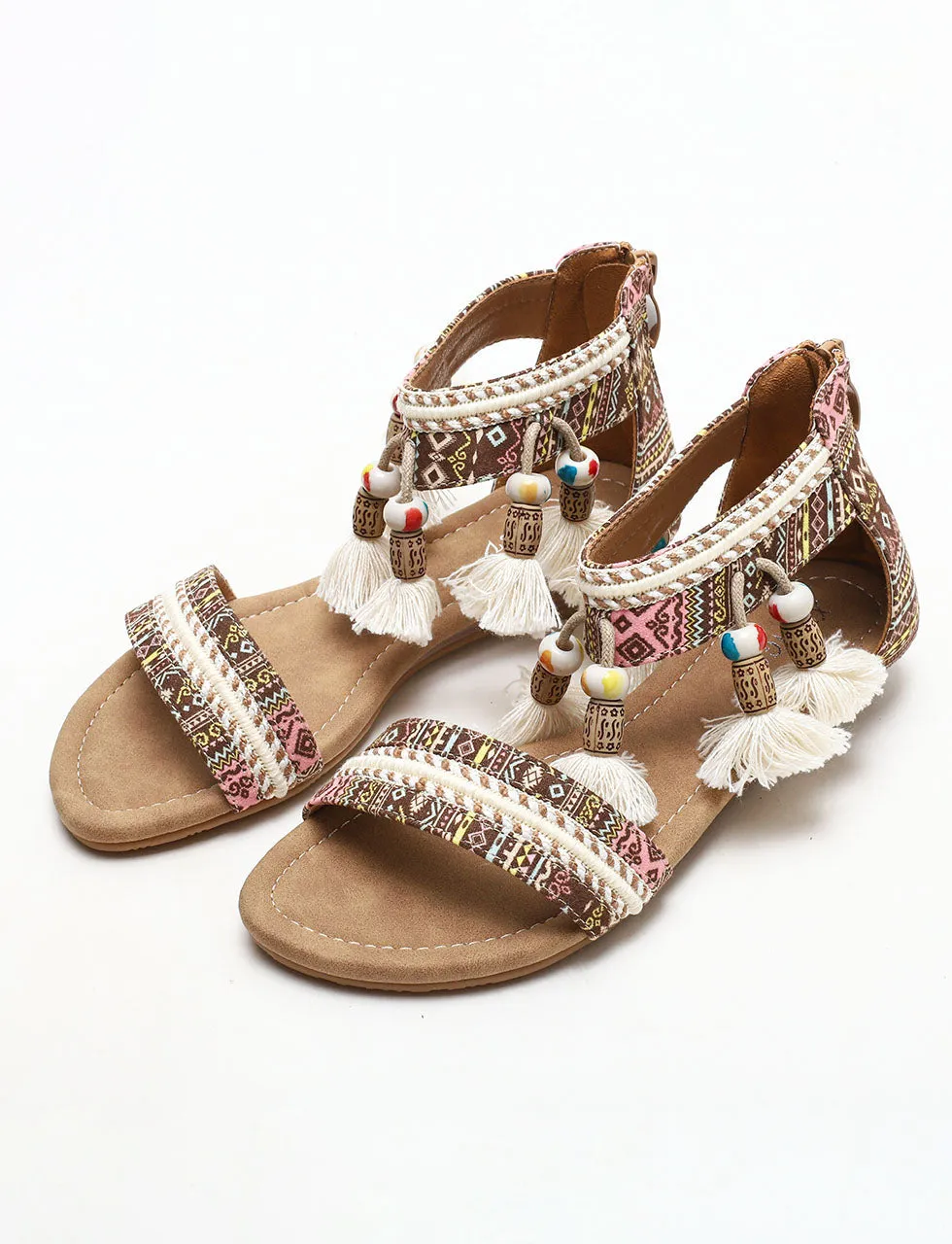 Solid Color Tassel Close Back Flip Flops Roman Sandals Boho Gladiator Sandals for Women