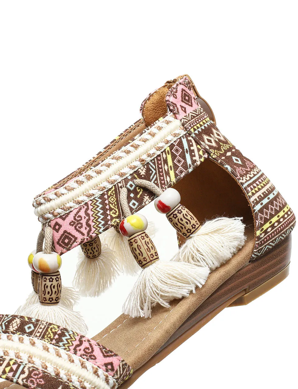 Solid Color Tassel Close Back Flip Flops Roman Sandals Boho Gladiator Sandals for Women