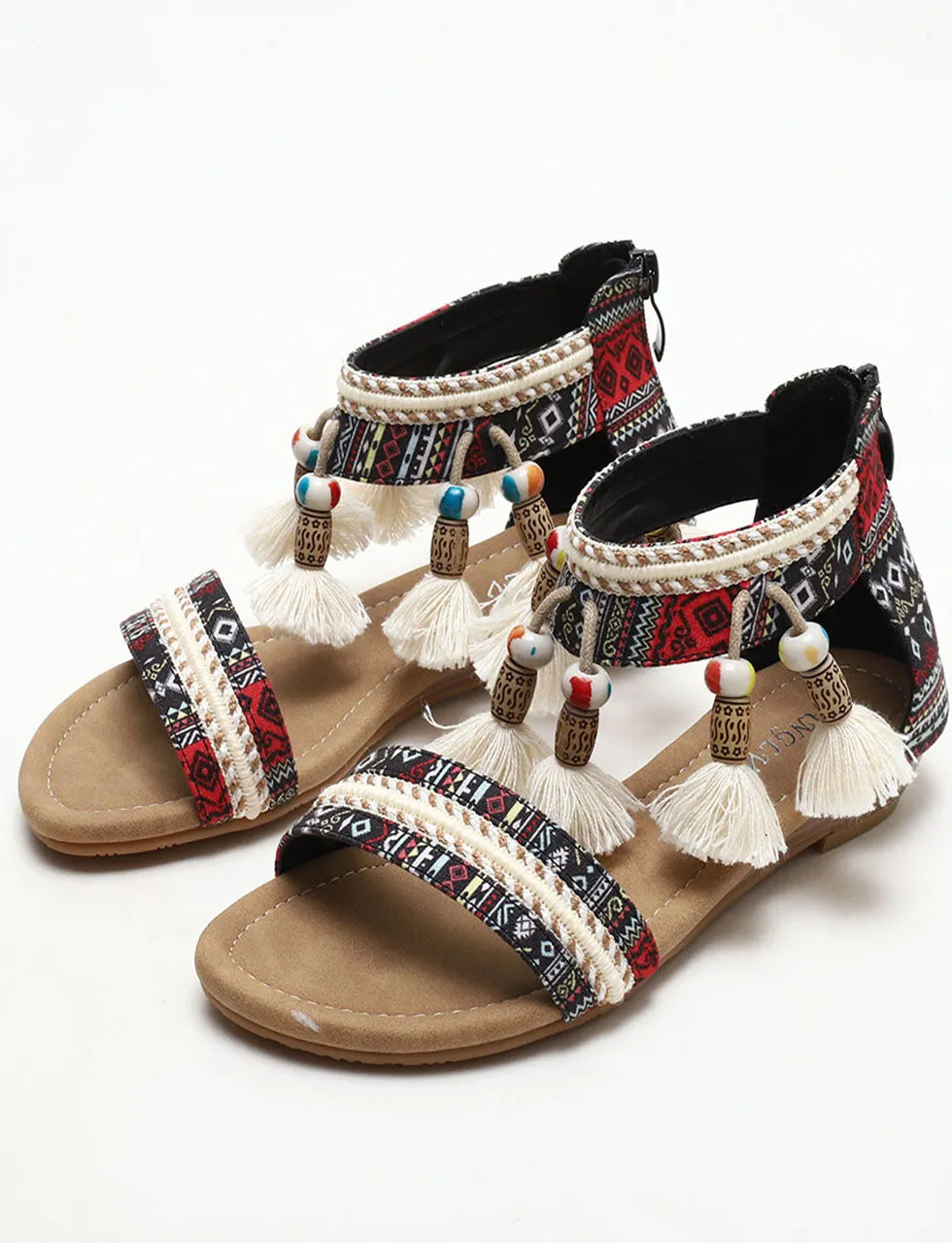 Solid Color Tassel Close Back Flip Flops Roman Sandals Boho Gladiator Sandals for Women