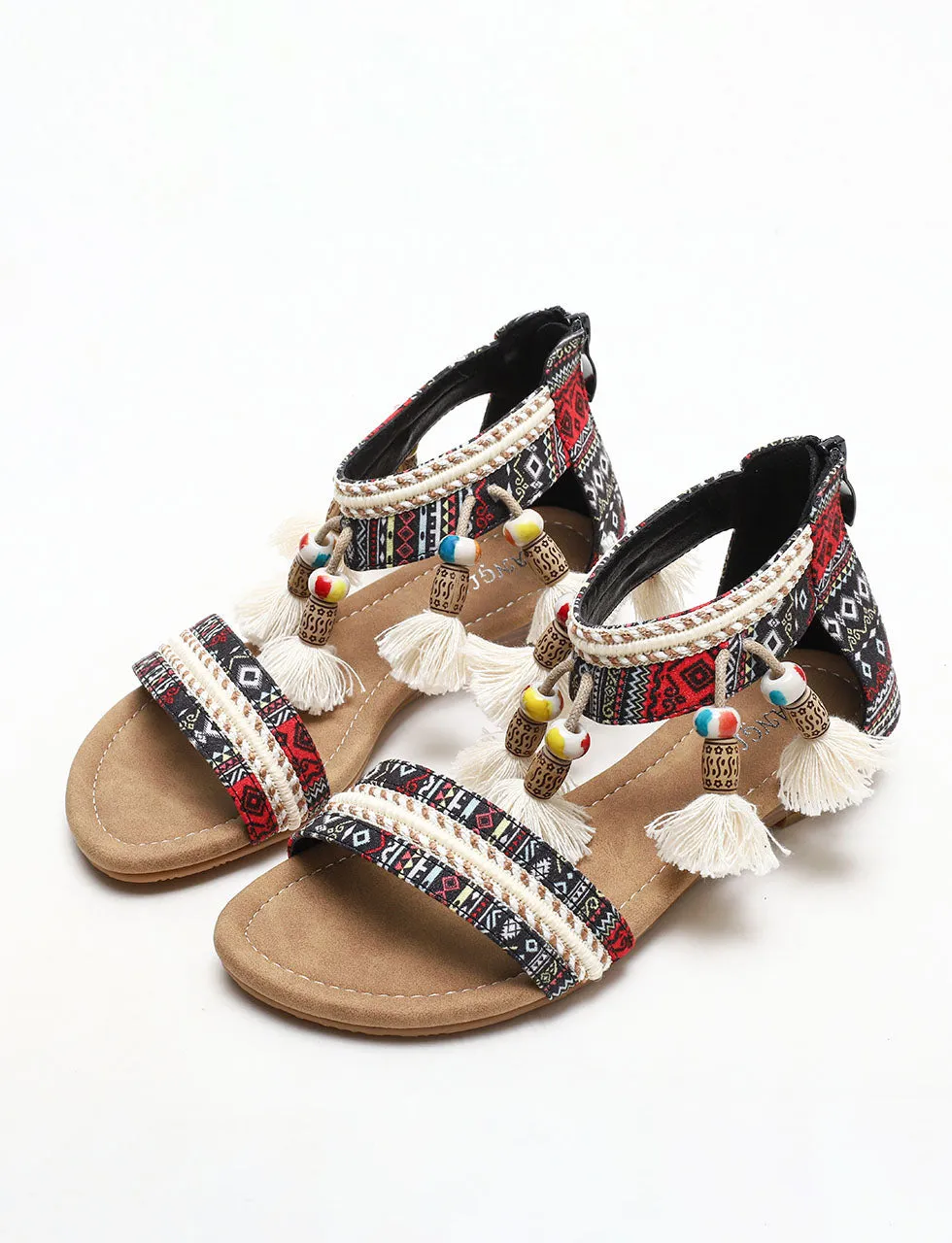 Solid Color Tassel Close Back Flip Flops Roman Sandals Boho Gladiator Sandals for Women