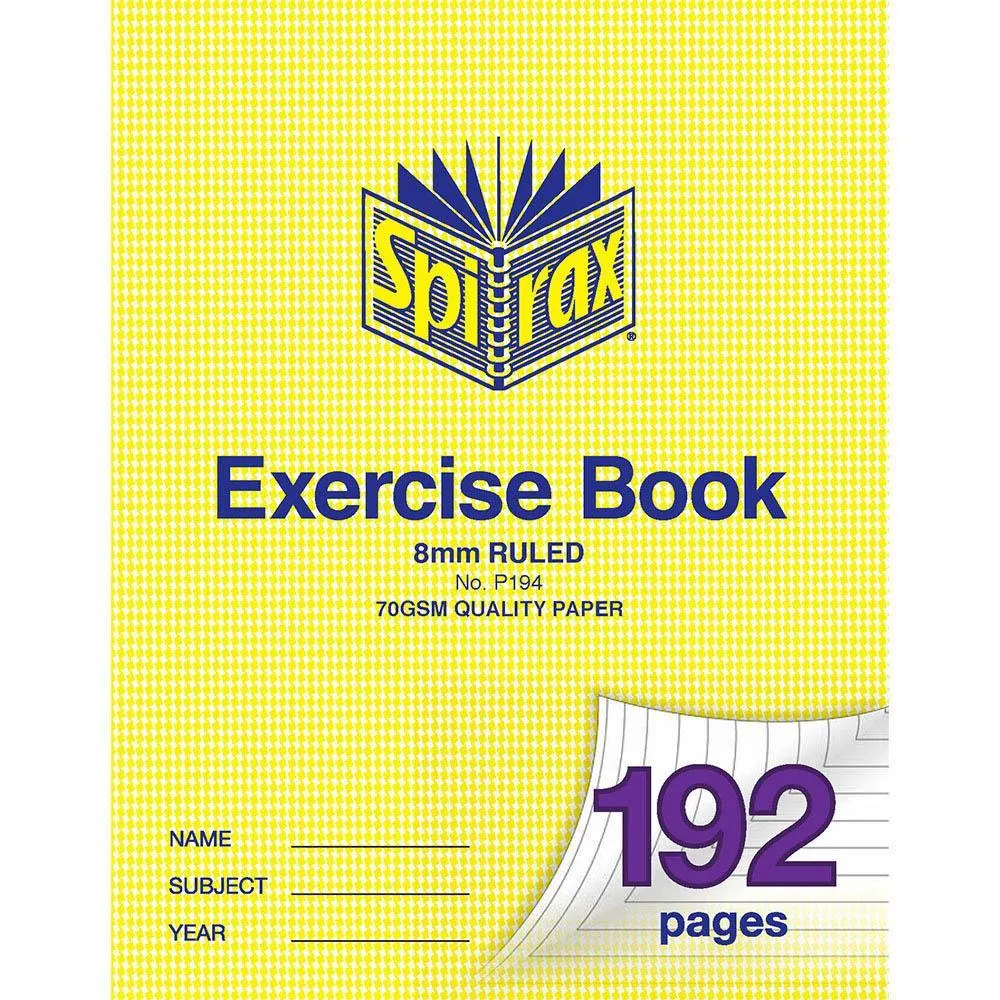 Spirax P194 Exercise Book Ruled 8Mm 70Gsm 192 Page 225 X 175Mm