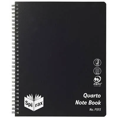 Spirax P593 Notepad Spiral Bound Side Open 120 Page Quarto 252 X 200Mm Black