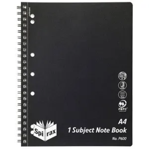 Spirax P600 1-Subject Notebook Spiral Bound 200 Page A4 Black