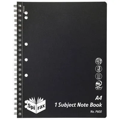 Spirax P600 1-Subject Notebook Spiral Bound 200 Page A4 Black