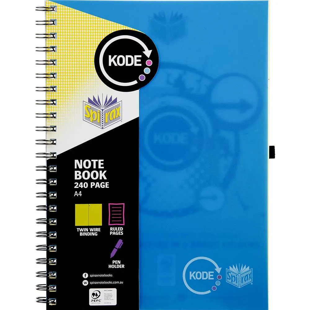 Spirax P959 Kode Notebook Spiral Bound 240 Ruled Page A4 Blue