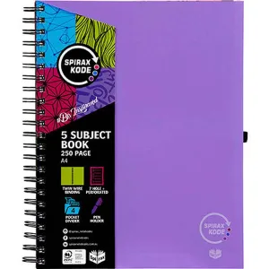 Spirax P960 Kode 5-Subject Notebook Spiral Bound 250 Page A4 Purple