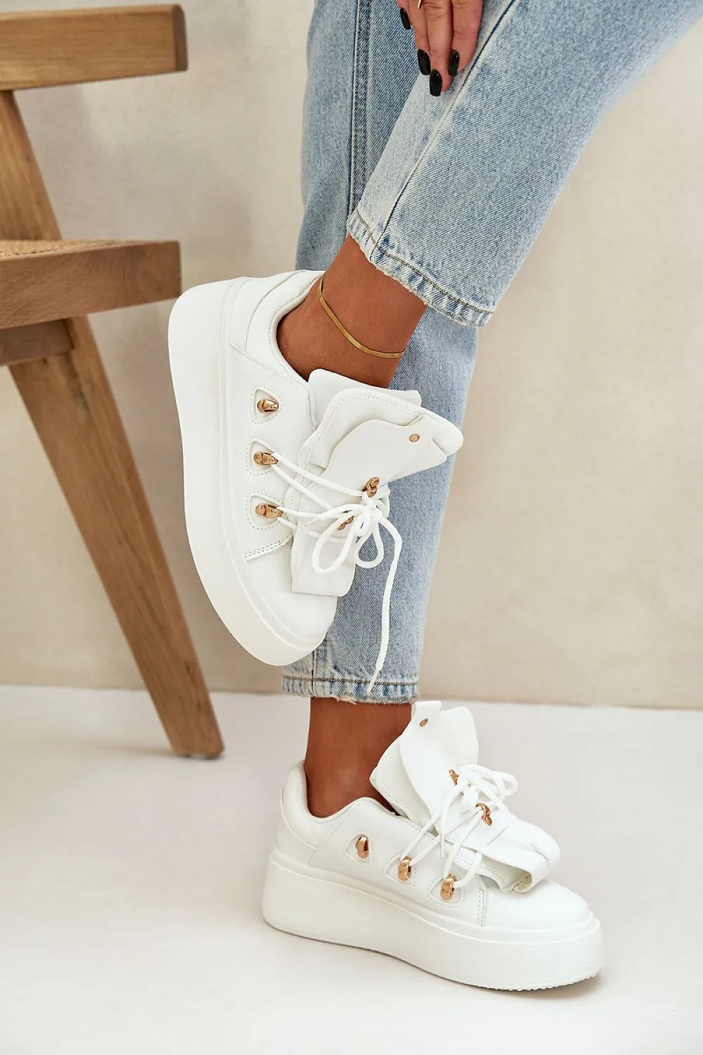 Stylish design eco leather white sneakers