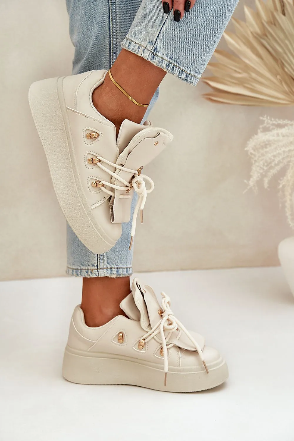 Stylish design eco leather white sneakers