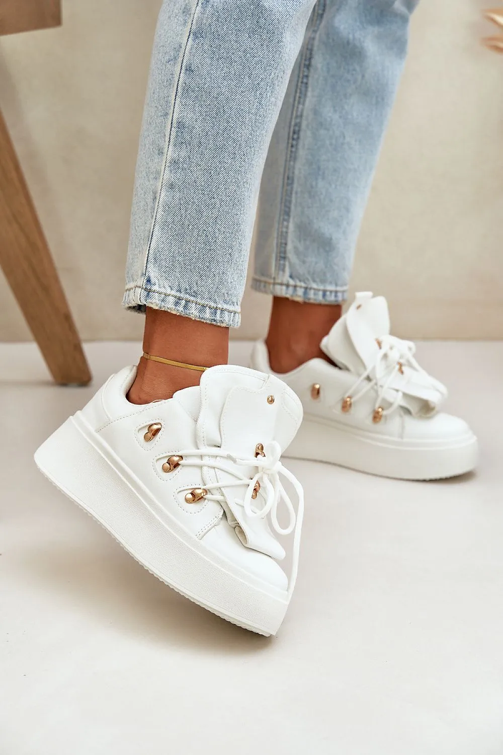 Stylish design eco leather white sneakers