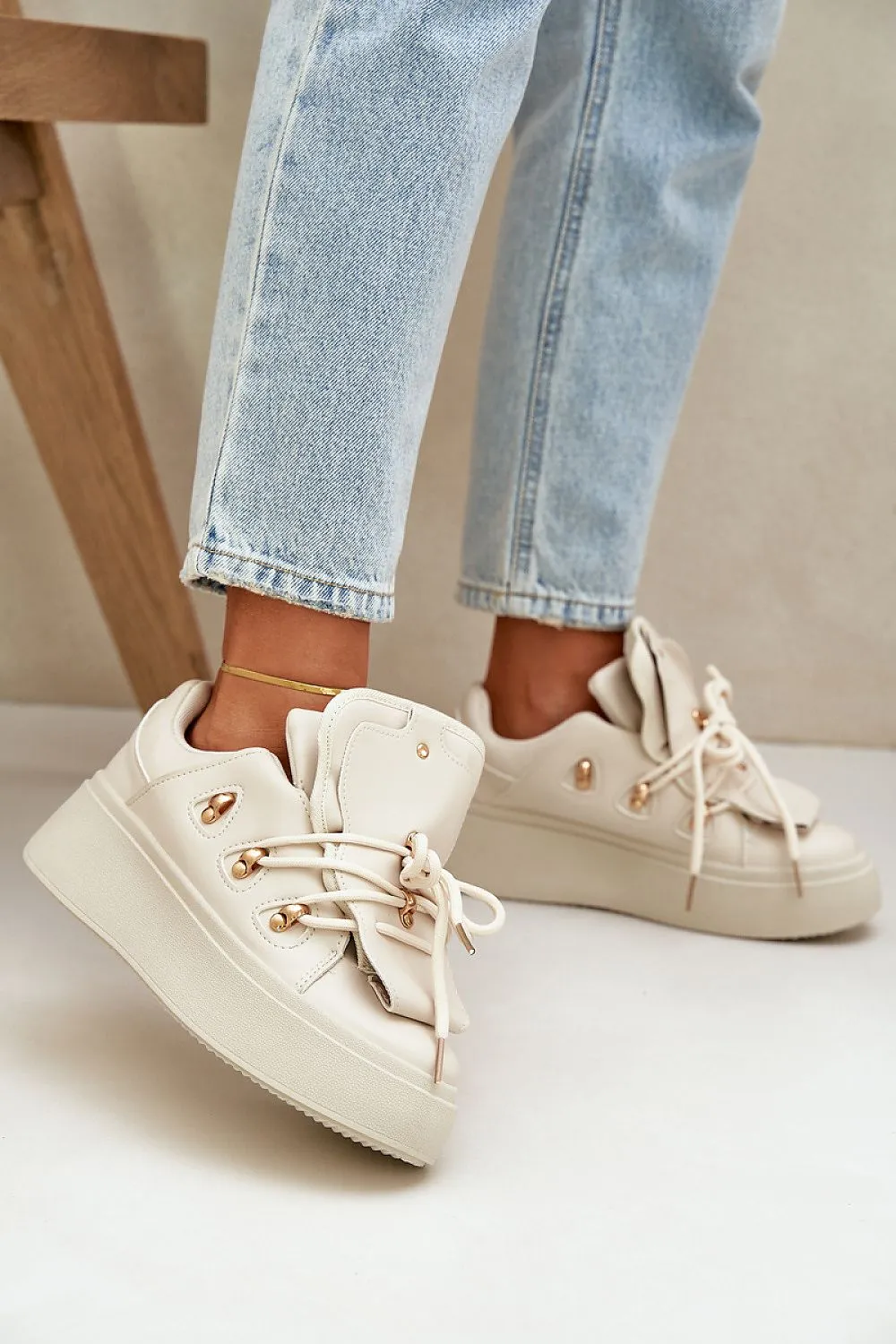 Stylish design eco leather white sneakers