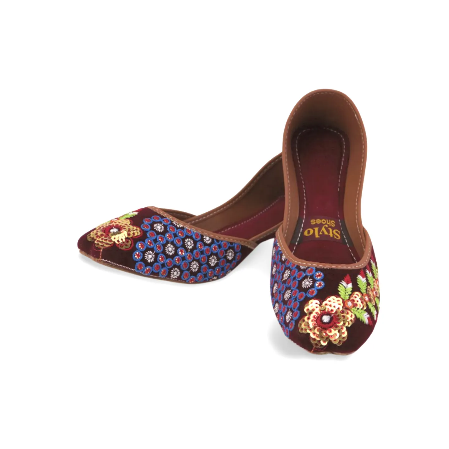 Stylish Velvet Embroidered Khussa for Girls - Traditional Pakistani Footwear with a Modern Twist - 03Khu