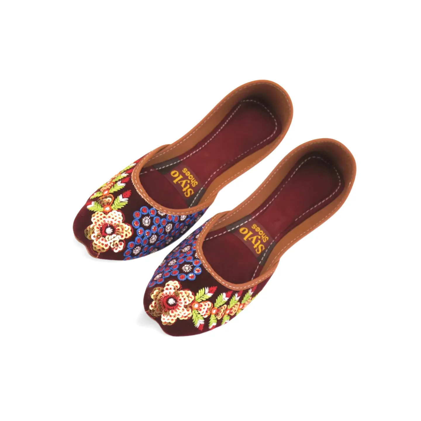 Stylish Velvet Embroidered Khussa for Girls - Traditional Pakistani Footwear with a Modern Twist - 03Khu