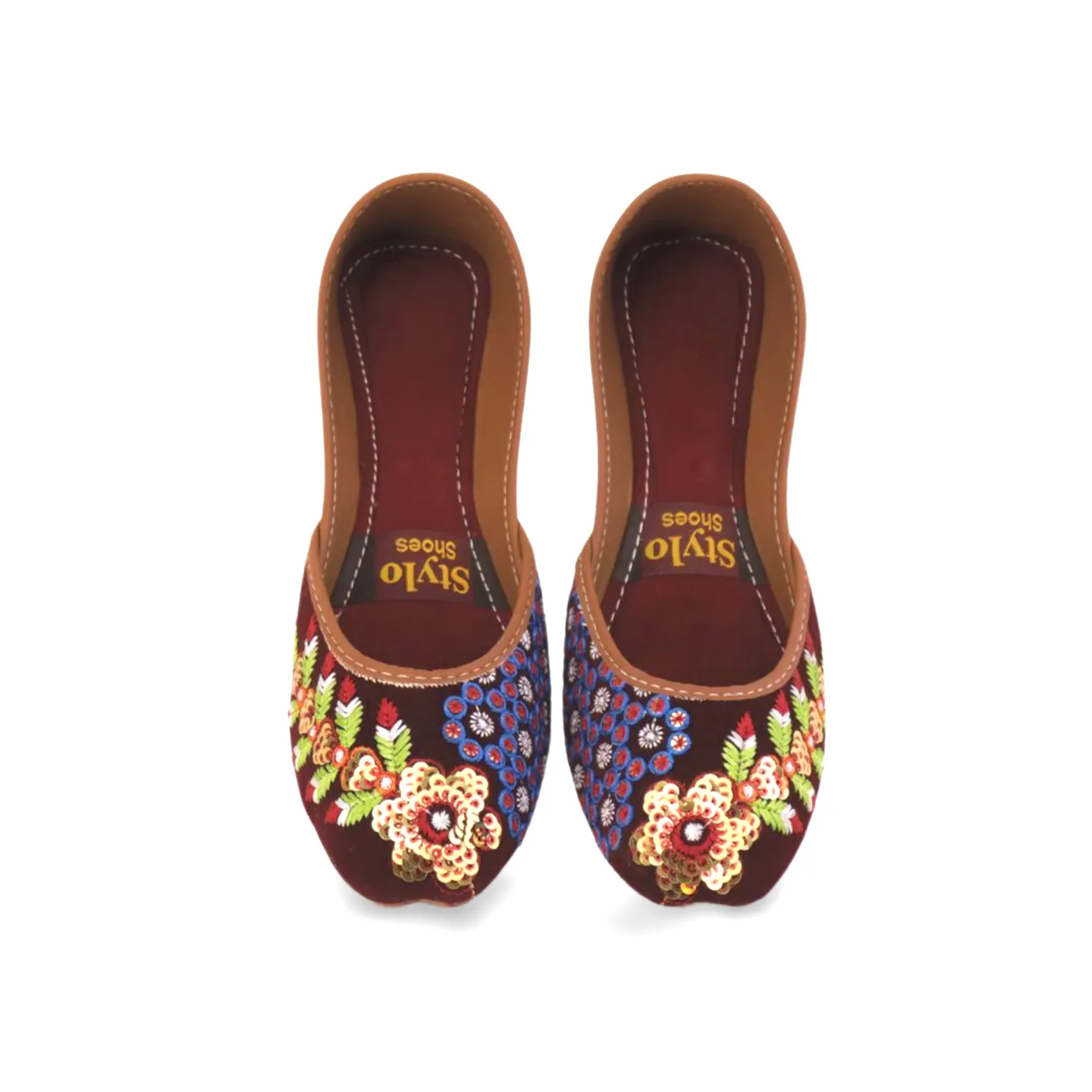 Stylish Velvet Embroidered Khussa for Girls - Traditional Pakistani Footwear with a Modern Twist - 03Khu