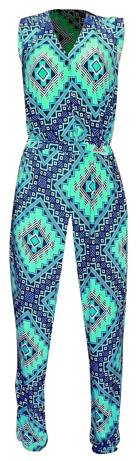 Tribal Geometric Sleeveless Party Wear Romper Jumpsuit Pants
