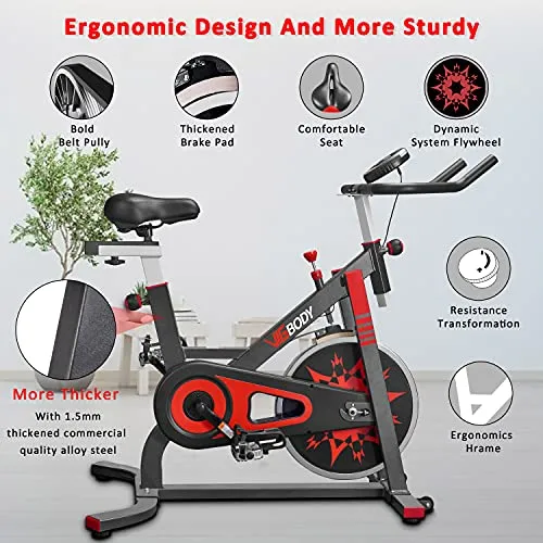 VIGBODY Exercise Bike Indoor Cycling Bicycle Stationary Bikes Cardio Workout Machine Upright Bike Belt Drive Home Gym