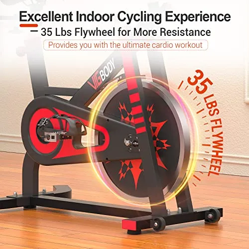 VIGBODY Exercise Bike Indoor Cycling Bicycle Stationary Bikes Cardio Workout Machine Upright Bike Belt Drive Home Gym
