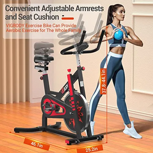 VIGBODY Exercise Bike Indoor Cycling Bicycle Stationary Bikes Cardio Workout Machine Upright Bike Belt Drive Home Gym