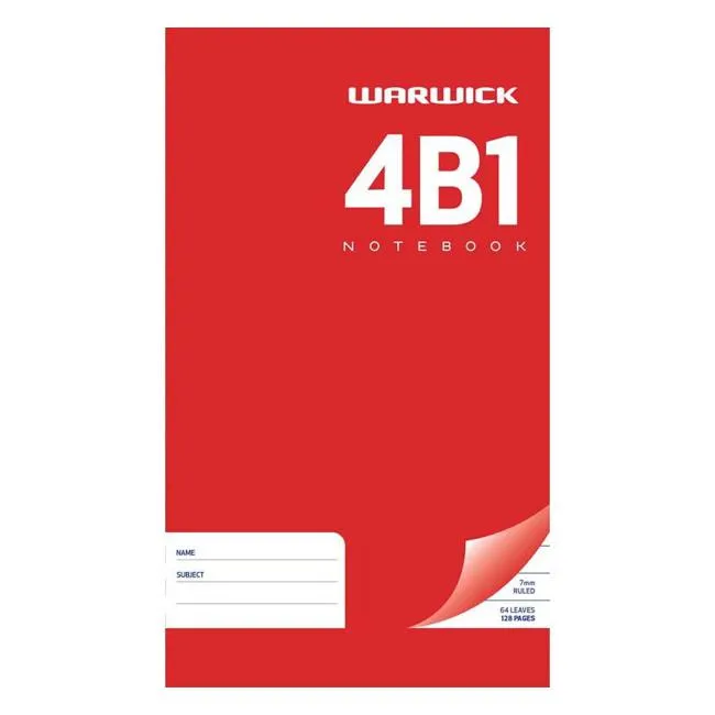 Warwick Notebook 4B1 64 Leaf Hard Cover Ruled 7mm 165x100mm