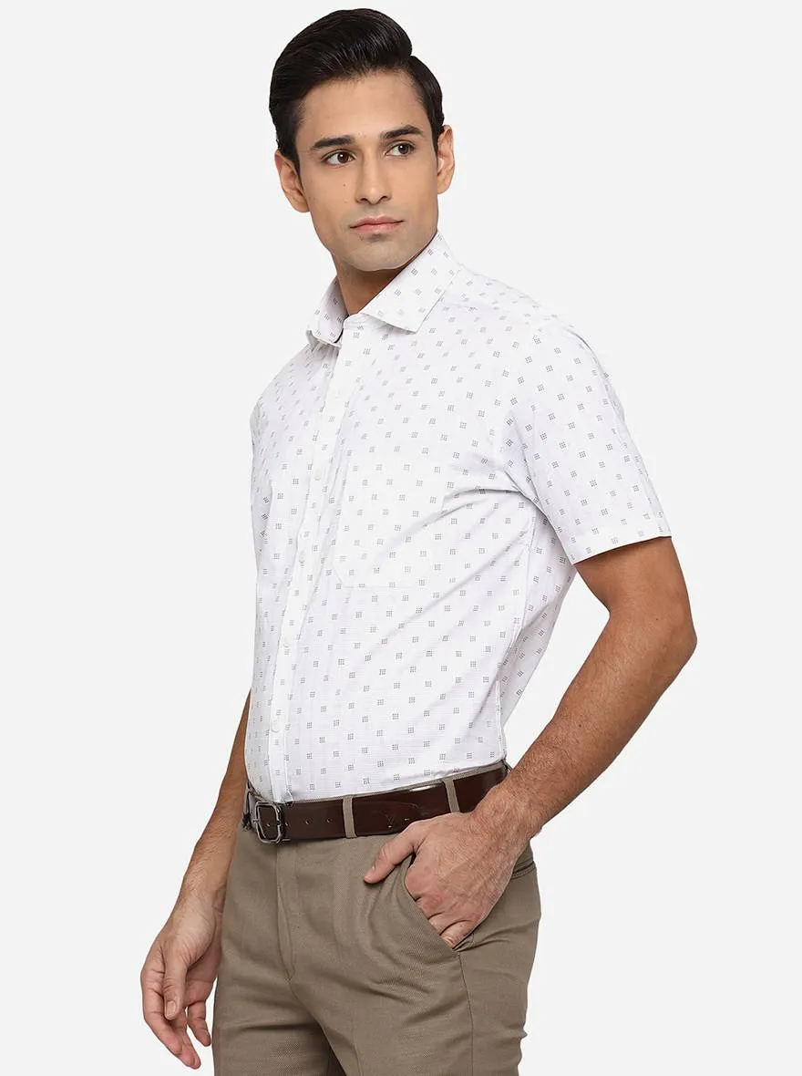 White & Black Printed Regular Fit Formal Shirt | JadeBlue