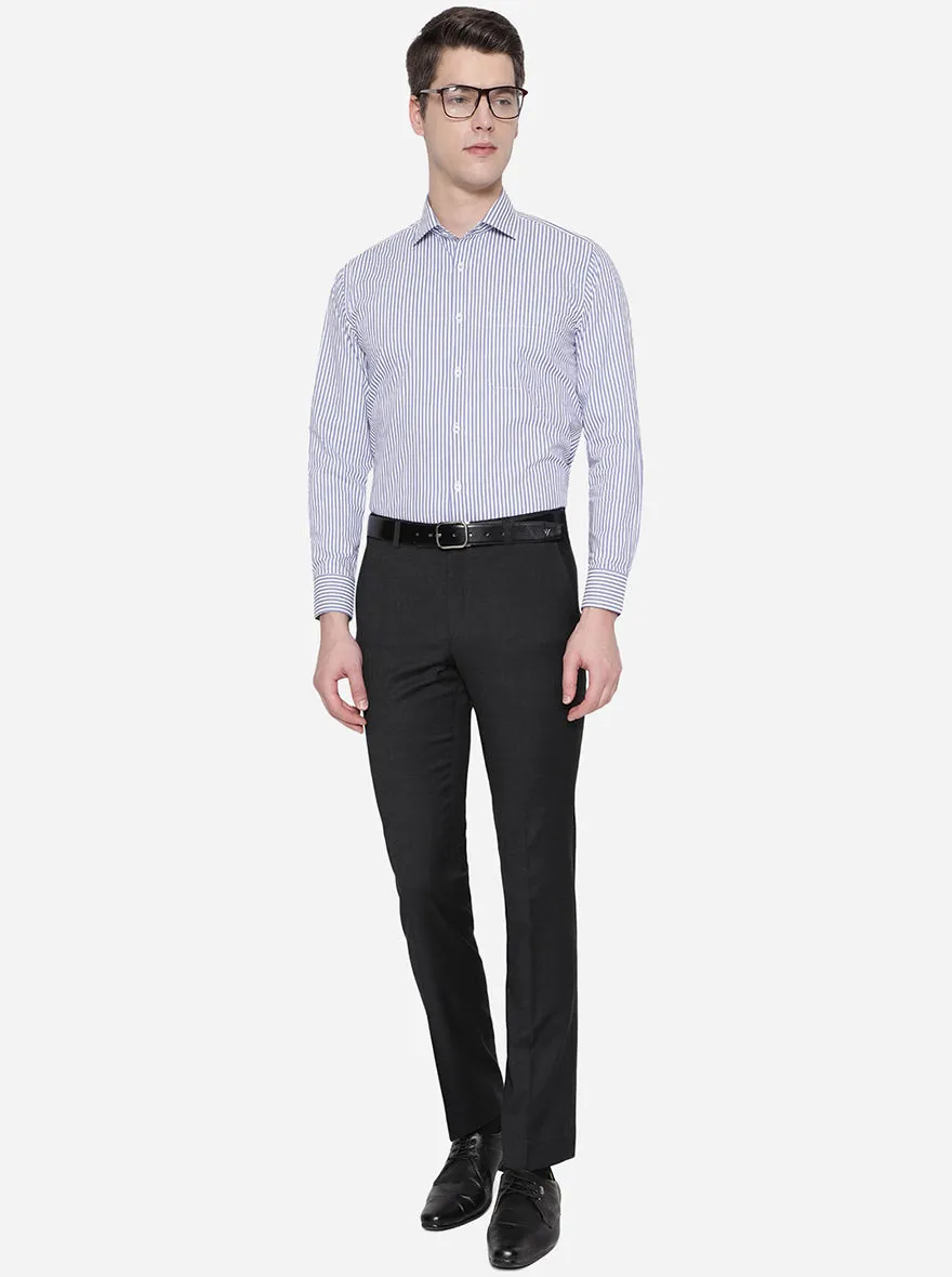 White & Blue Striped Slim Fit Formal Shirt | Greenfibre