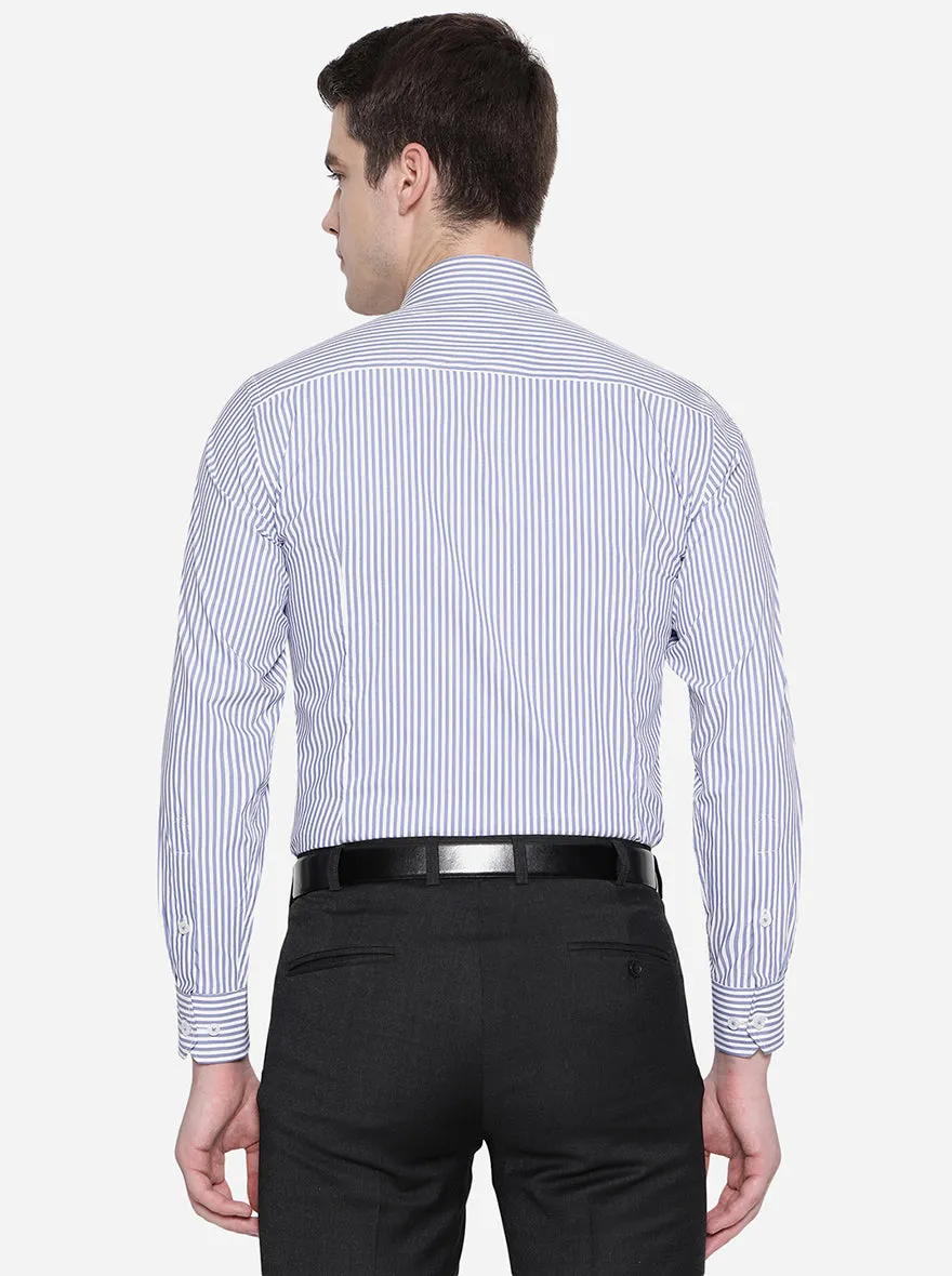 White & Blue Striped Slim Fit Formal Shirt | Greenfibre