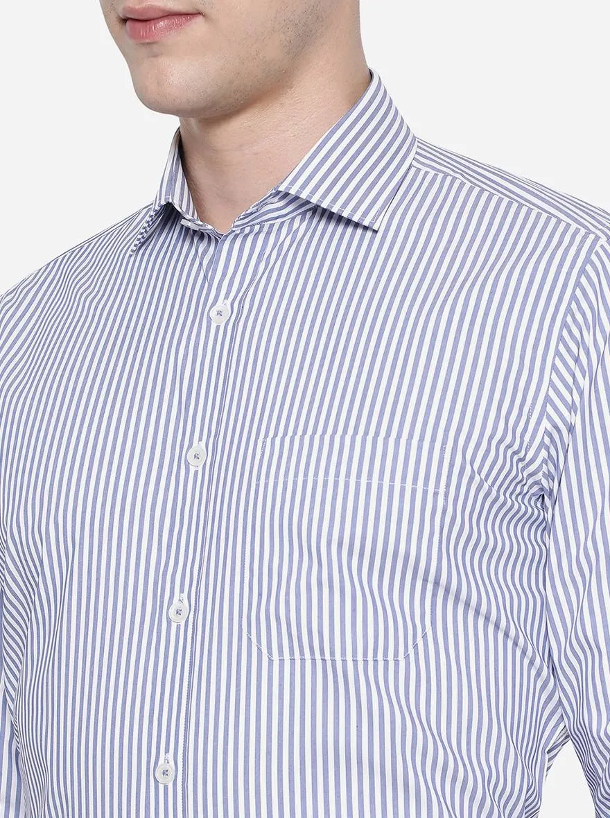 White & Blue Striped Slim Fit Formal Shirt | Greenfibre