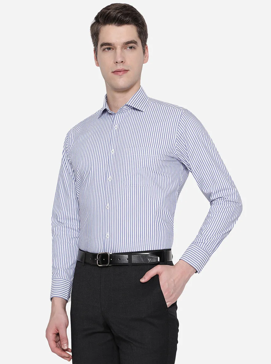 White & Blue Striped Slim Fit Formal Shirt | Greenfibre