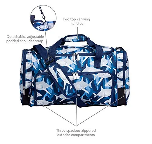 Wildkin Kids Weekender Duffel Bag for Boys and Girls, Carry-On Size and Perfect for Weekend or Overnight Travel, 600-Denier Polyester Fabric Duffel Bags Measures 22 x 12 x 12 Inches (Sharks)