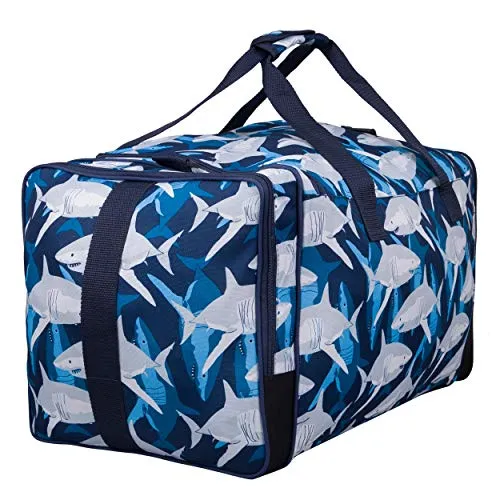 Wildkin Kids Weekender Duffel Bag for Boys and Girls, Carry-On Size and Perfect for Weekend or Overnight Travel, 600-Denier Polyester Fabric Duffel Bags Measures 22 x 12 x 12 Inches (Sharks)