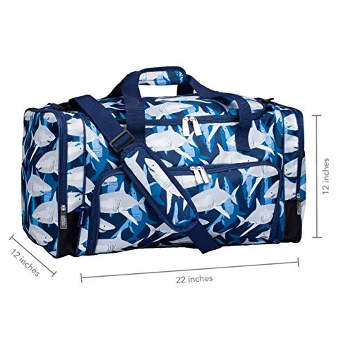 Wildkin Kids Weekender Duffel Bag for Boys and Girls, Carry-On Size and Perfect for Weekend or Overnight Travel, 600-Denier Polyester Fabric Duffel Bags Measures 22 x 12 x 12 Inches (Sharks)