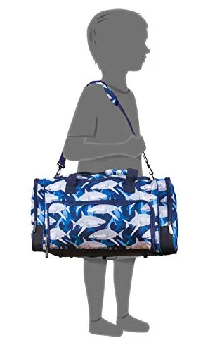 Wildkin Kids Weekender Duffel Bag for Boys and Girls, Carry-On Size and Perfect for Weekend or Overnight Travel, 600-Denier Polyester Fabric Duffel Bags Measures 22 x 12 x 12 Inches (Sharks)