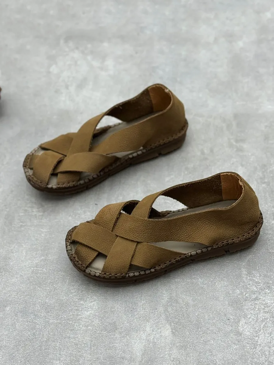 Women Summer Casual Leather Weaven Flat Shoes WE1020