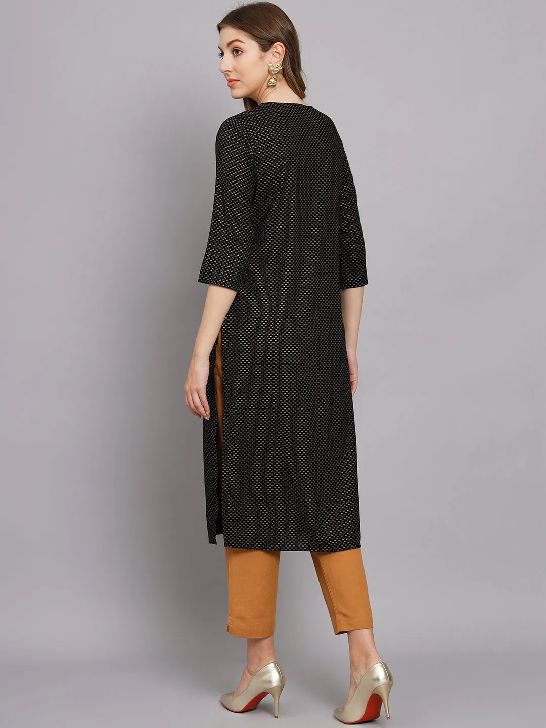Women's Black Rayon Straight Kurta