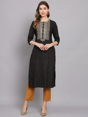 Women's Black Rayon Straight Kurta