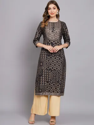 Women's Grey Rayon Straight Kurta