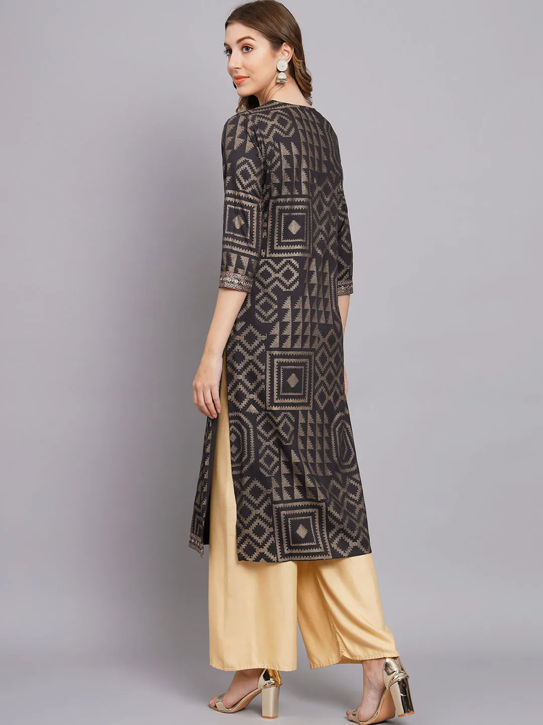 Women's Grey Rayon Straight Kurta